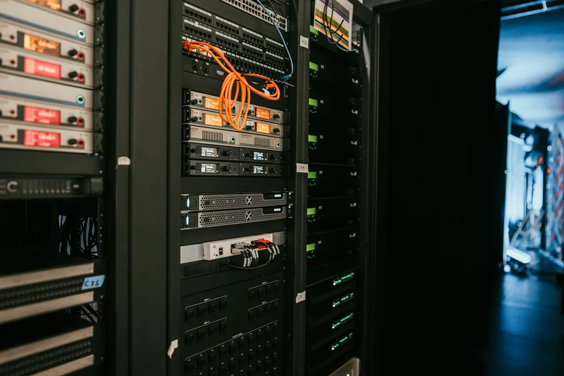 A server rack in a datacentre, the infrastructure behind managed Windows Server hosting