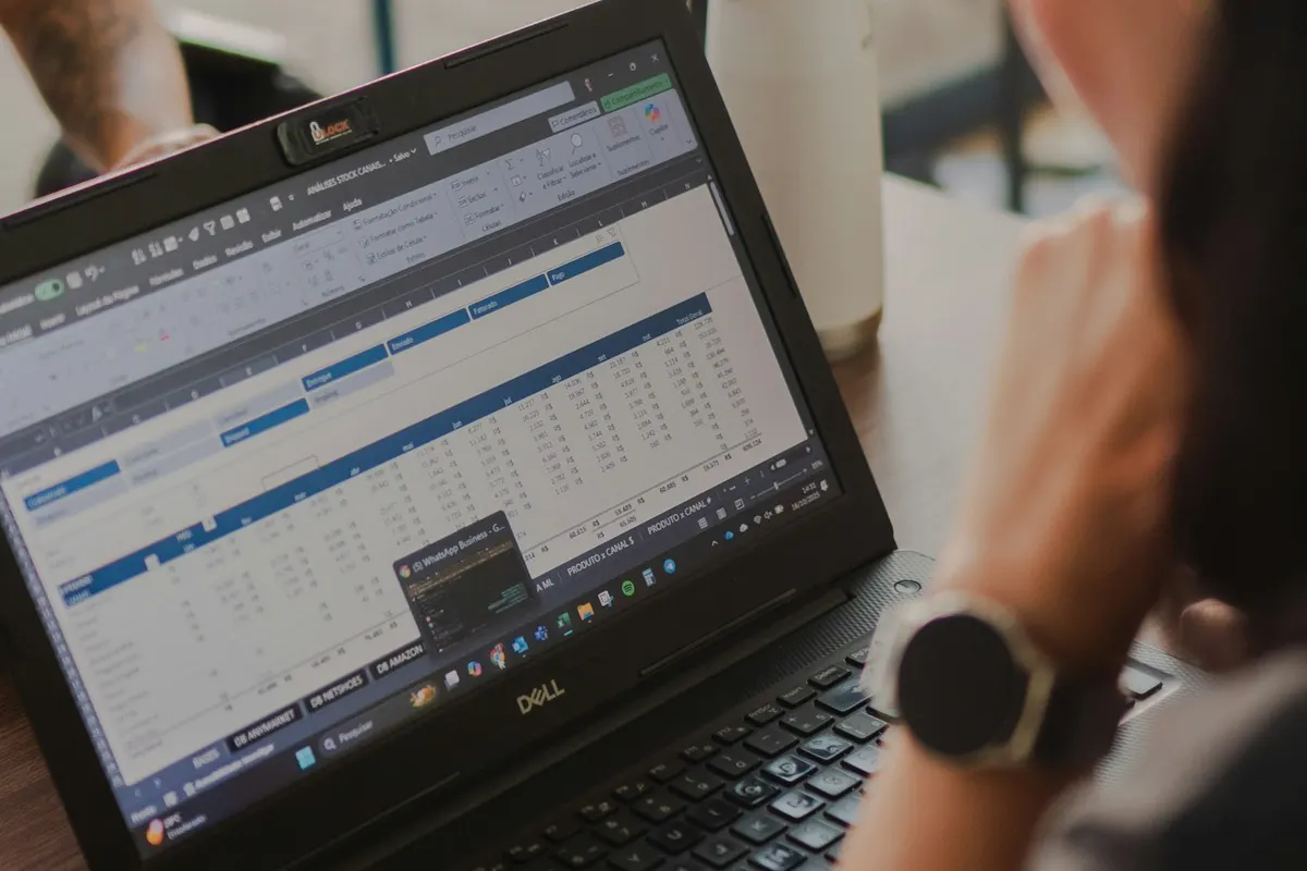A spreadsheet open in desktop Excel on a laptop, the installed app Microsoft bundles at USD 14 and 22