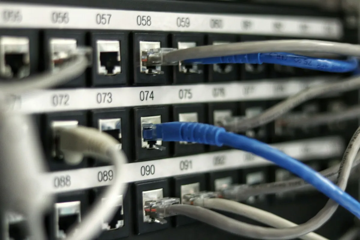 Network patch panel with cables terminated across numbered ports, the switching a private cloud needs three separate planes of